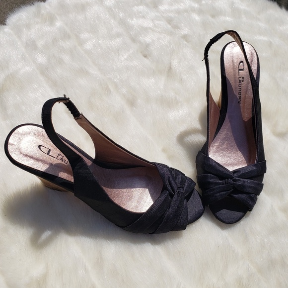 Black Twist Cork Bottom Wedge Heels - Picture 5 of 8